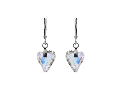 Ocelové náušnice klapky s kamenem ve tvaru srdce půlka zdobená krystaly Swarovski AB