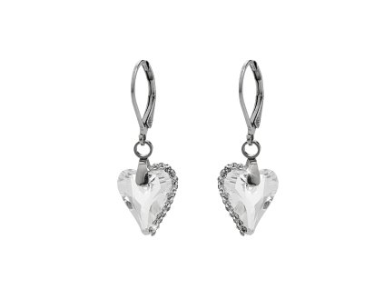Ocelové náušnice klapky s kamenem ve tvaru srdce půlka zdobená krystaly Swarovski Crystal