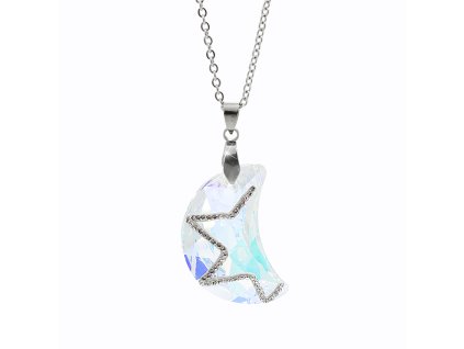 Ocelový náhrdelník střední měsíček Swarovski AB