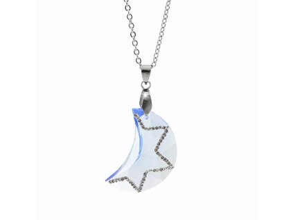 Ocelový náhrdelník střední měsíček Swarovski Light Sapphire
