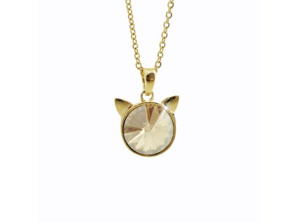 Zlatý náhrdelník z bižuterní slitiny malá kočičí hlava s rivoli Swarovski Golden Shadow