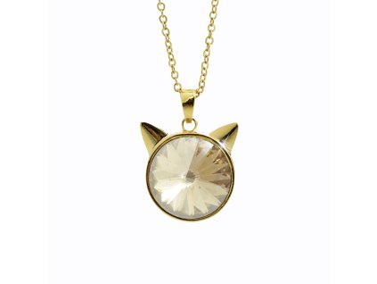 Zlatý náhrdelník z bižuterní slitiny velká kočičí hlava s rivoli Swarovski Golden Shadow