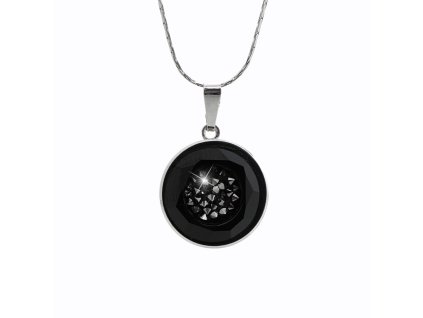 Ocelový náhrdelník kruh s vyplněným středem krystaly Swarovski Jet