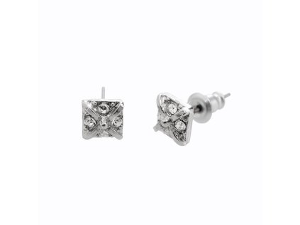 Náušnice puzety z bižuterní slitiny malé čtvercové s ornamentem a s krystaly Swarovski Crystal
