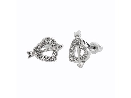 Náušnice puzety z bižuterní slitiny srdce s šípem zdobené krystaly Swarovski Crystal