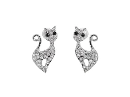 Náušnice puzety z bižuterní slitiny elegantní kočka s krystaly Swarovski Crystal