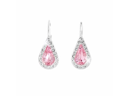 Stribrne nausnice klapky Swarovski kapka s obtahem Rose (Stribro 925/1000)