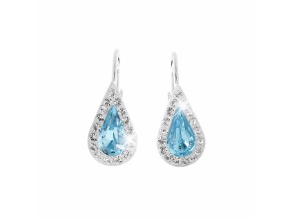 Stribrne nausnice klapky Swarovski kapka s obtahem Aqua (Stribro 925/1000)