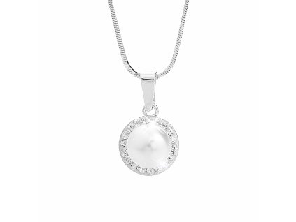 Stribrny nahrdelnik Swarovski perla s obtahem White (Stribro 925/1000)