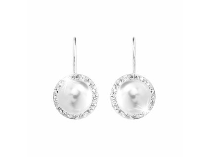 Stribrne nausnice klapky Swarovski perla s obtahem White (Stribro 925/1000)