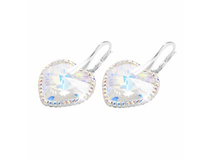 Stribrne nausnice klapky krystal Swarovski tvaru srdce s obtahem AB (Stribro 925/1000)