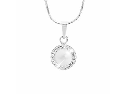 Stribrny nahrdelnik perlova mugle Swarovski s obtahem White (Stribro 925/1000)