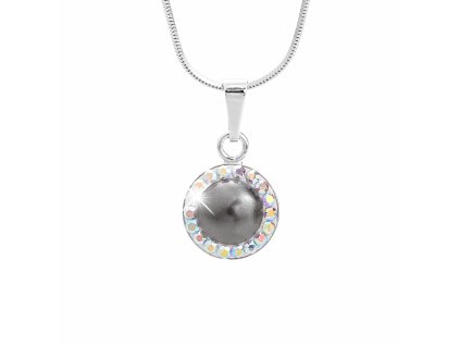 Stribrny nahrdelnik perlova mugle Swarovski s obtahem Grey AB (Stribro 925/1000)
