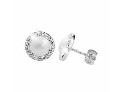 Stribrne nausnice puzety perlova mugle Swarovski s obtahem White (Stribro 925/1000)