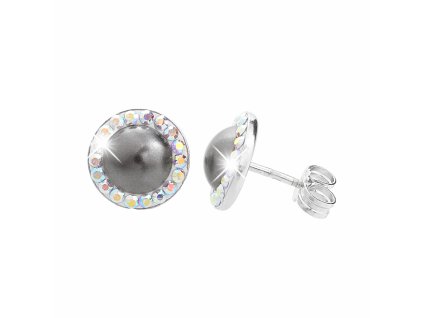 Stribrne nausnice puzety perlova mugle Swarovski s obtahem Grey AB (Stribro 925/1000)