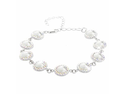 Stribrny naramek perlova mugle Swarovski s obtahem White AB (Stribro 925/1000)