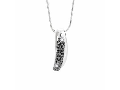 Stribrny nahrdelnik uzka kapka pulka osazena krystaly Swarovski Jet (Stribro 925/1000)