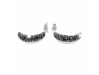 Stribrne nausnice puzety uzka kapka pulka osazena krystaly Swarovski Jet (Stribro 925/1000)