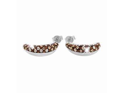 Stribrne nausnice puzety uzka kapka pulka osazena krystaly Swarovski Brown (Stribro 925/1000)