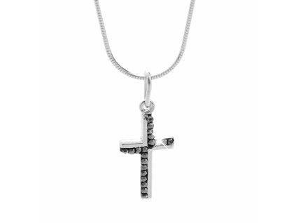 Stribrny retizek s mini krizkem osazeny krystaly Swarovski Hematit (Stribro 925/1000)