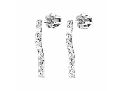 Stribrne nausnice puzety uzka mirne zvlnena carka s krystaly Swarovski Crystal (Stribro 925/1000)