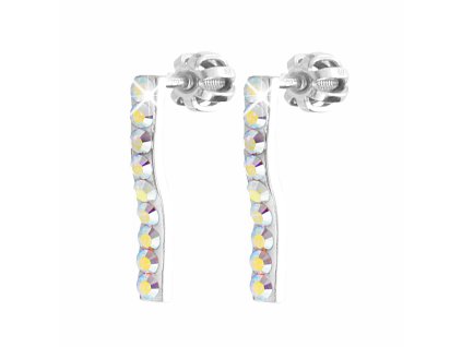 Stribrne nausnice puzety uzka mirne zvlnena carka s krystaly Swarovski AB (Stribro 925/1000)
