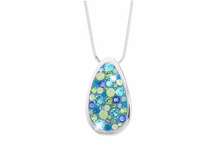 Stribrny nahrdelnik kapka s krystaly Swarovski Aqua Mix (Stribro 925/1000)