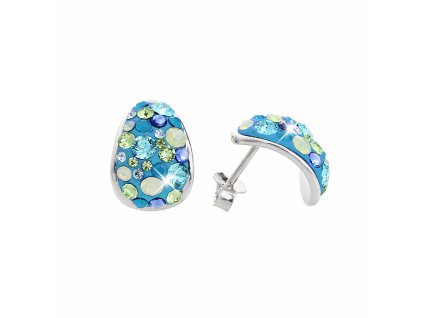 Stribrne nausnice puzety kapka s krystaly Swarovski Aqua Mix (Stribro 925/1000)