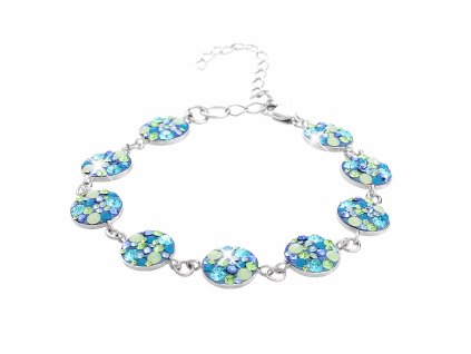 Stribrny naramek mala kulata luzka s krystaly Swarovski Aqua Mix (Stribro 925/1000)
