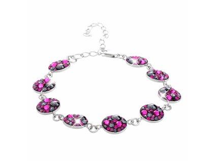 Stribrny naramek mala kulata luzka s krystaly Swarovski Fuchsia Mix (Stribro 925/1000)