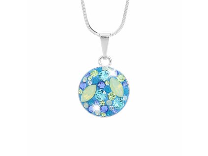 Stribrny nahrdelnik kulate luzko s krystaly Swarovski Aqua Mix (Stribro 925/1000)