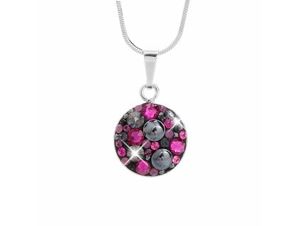 Stribrny nahrdelnik kulate luzko s krystaly Swarovski Fuchsia Mix (Stribro 925/1000)