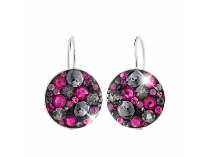 Stribrne nausnice klapky kulate luzko s krystaly Swarovski Fuchsia mix (Stribro 925/1000)