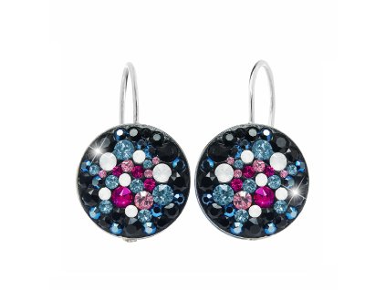 Stribrne nausnice klapky kulate luzko s krystaly Swarovski Galaxy (Stribro 925/1000)