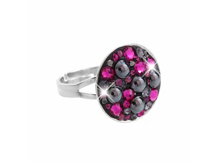 Stribrny prsten kulate luzko s krystaly Swarovski Fuchsia mix (Stribro 925/1000)