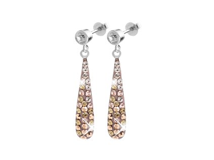 Stribrne nausnice puzety dlouhe kapky s krystaly Swarovski Gold (Stribro 925/1000)