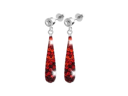 Stribrne nausnice puzety dlouhe kapky s krystaly Swarovski Siam (Stribro 925/1000)