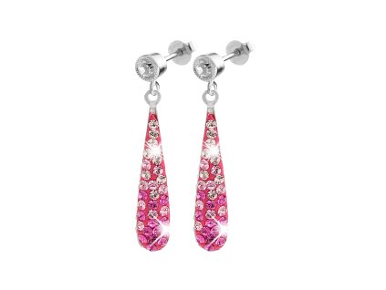 Stribrne nausnice puzety dlouhe kapky s krystaly Swarovski Rose (Stribro 925/1000)