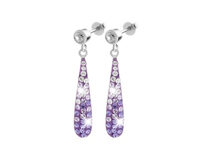 Stribrne nausnice puzety dlouhe kapky s krystaly Swarovski Violet (Stribro 925/1000)