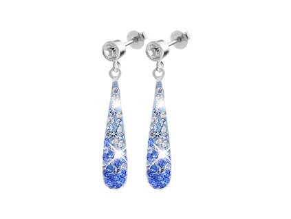 Stribrne nausnice puzety dlouhe kapky s krystaly Swarovski Sapphire (Stribro 925/1000)