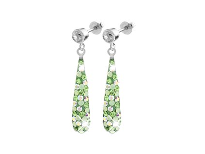 Stribrne nausnice puzety dlouhe kapky s krystaly Swarovski Peridot (Stribro 925/1000)