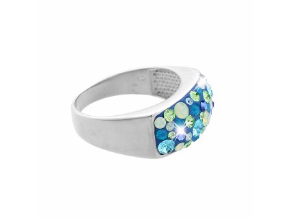 Stribrny prsten s obdelnikovym luzkem a krystaly Swarovski Aqua Mix (Stribro 925/1000)