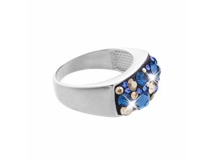 Stribrny prsten s obdelnikovym luzkem a krystaly Swarovski Montana Mix (Stribro 925/1000)