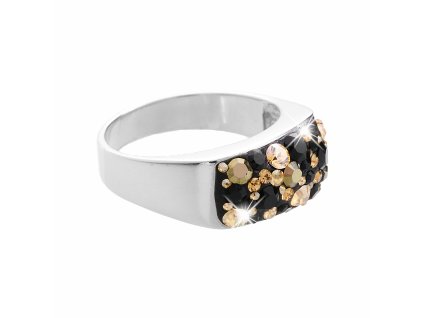 Stribrny prsten s obdelnikovym luzkem a krystaly Swarovski Jet Mix (Stribro 925/1000)