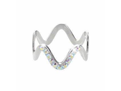 Stribrny prsten vlnity zdobeny jednou radou krystalu Swarovski AB (Stribro 925/1000)