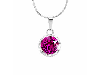 Stribrny nahrdelnik s velkym krystalem a obtahem z malych krystalu Swarovski Fuchsia (Stribro 925/1000)