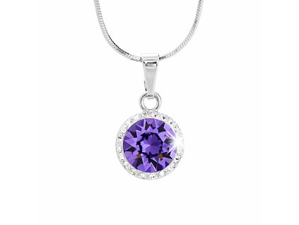 Stribrny nahrdelnik s velkym krystalem a obtahem z malych krystalu Swarovski Tanzanite (Stribro 925/1000)