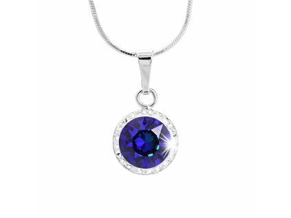 Stribrny nahrdelnik s velkym krystalem a obtahem z malych krystalu Swarovski Bermuda Blue (Stribro 925/1000)