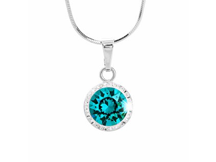 Stribrny nahrdelnik s velkym krystalem a obtahem z malych krystalu Swarovski Blue Zircon (Stribro 925/1000)