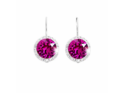 Stribrne nausnice klapky s velkym krystalem a obtahem z malych krystalu Swarovski Fuchsia (Stribro 925/1000)